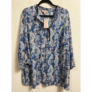 Philosophy Woman 2x Blouse NWT Blue Pastel Watercolor Print Longline Blouse